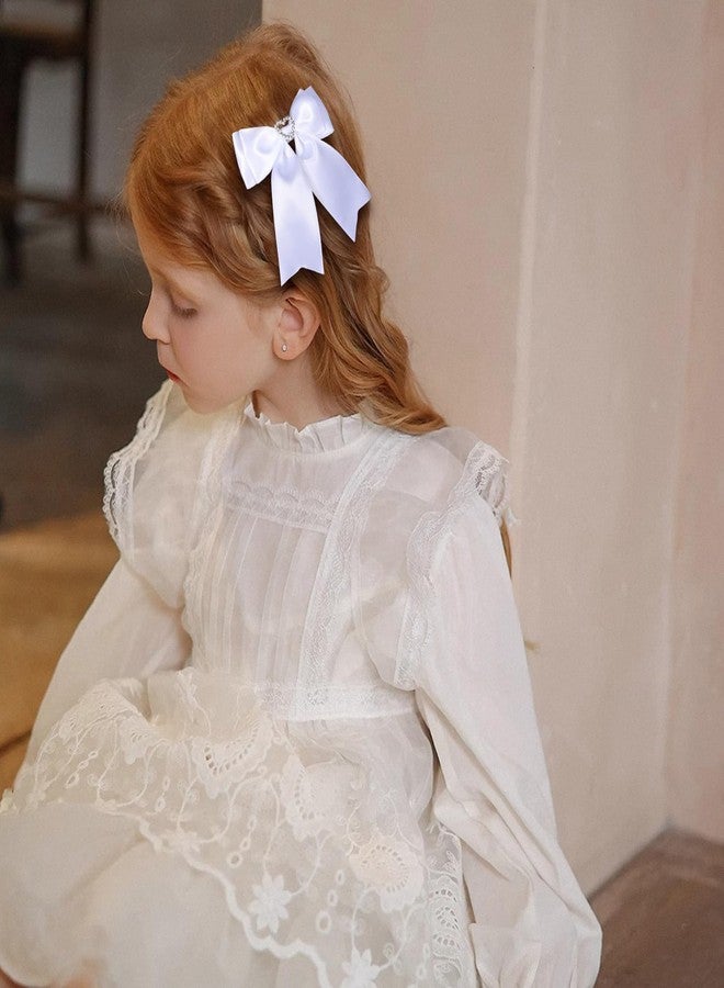 LSVOZ White Hair Bow Clips Satin Bowknot Hair Clips Sweet Heart Rhinestones Ribbon Hairpins for Girls - Image 2